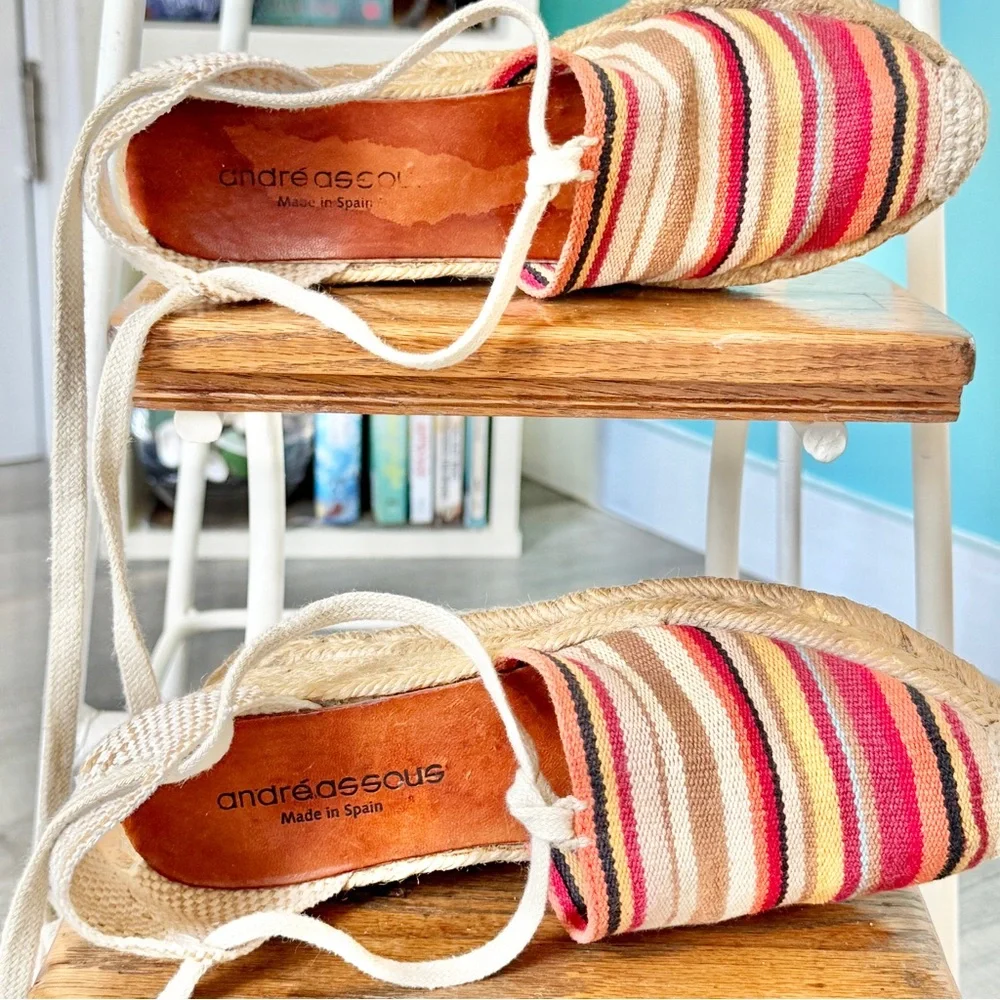Andre Assous Striped Wedge Lace Up Espadrilles (size 6)